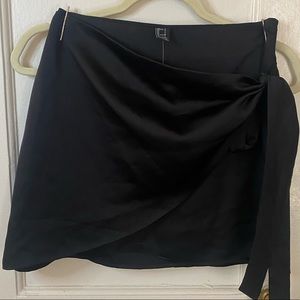 Black Satin Wrap Mini Skirt